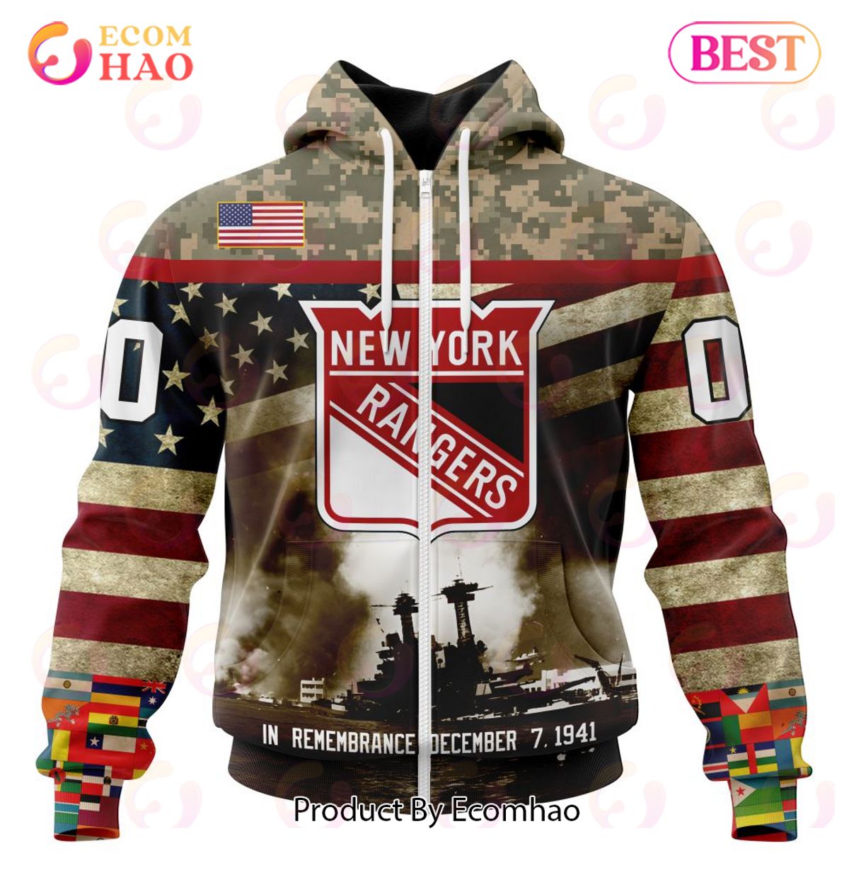 NHL New York Rangers Specialized Unisex Kits Remember Pearl Harbor 3D Hoodie