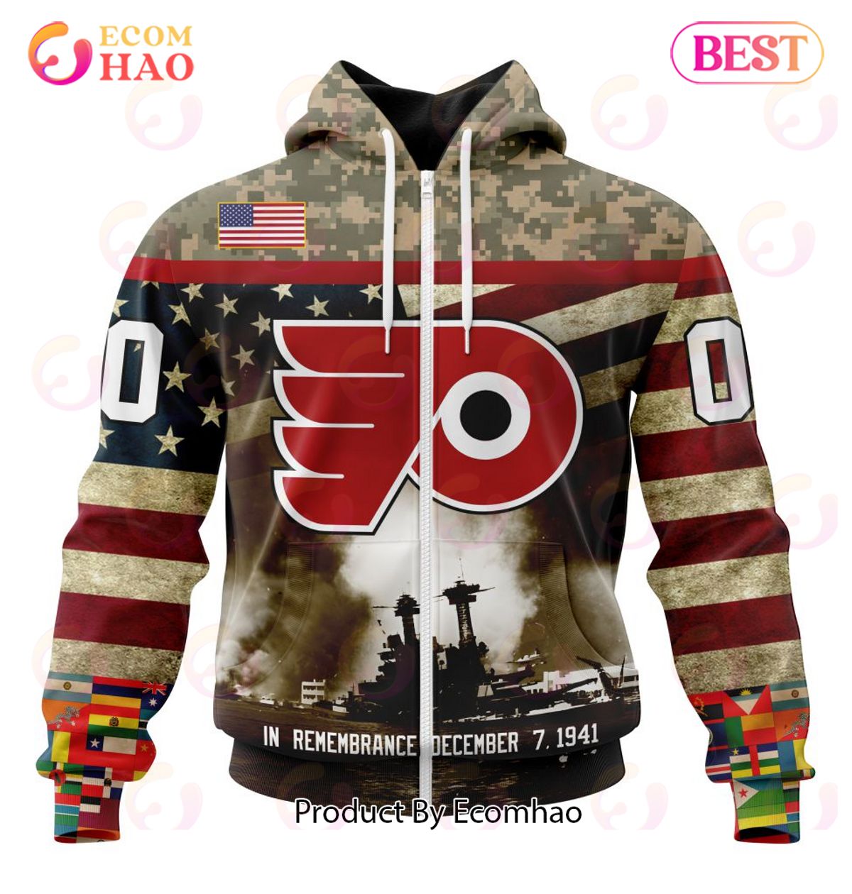 NHL Philadelphia Flyers Specialized Unisex Kits Remember Pearl Harbor 3D Hoodie