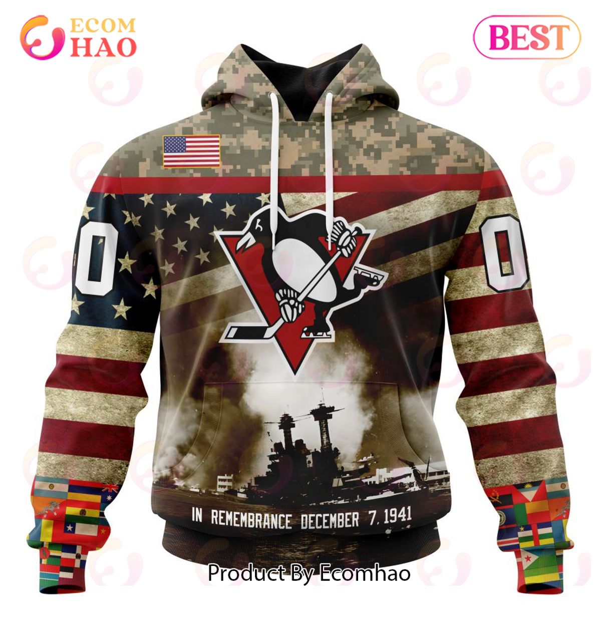 NHL Pittsburgh Penguins Specialized Unisex Kits Remember Pearl Harbor 3D Hoodie