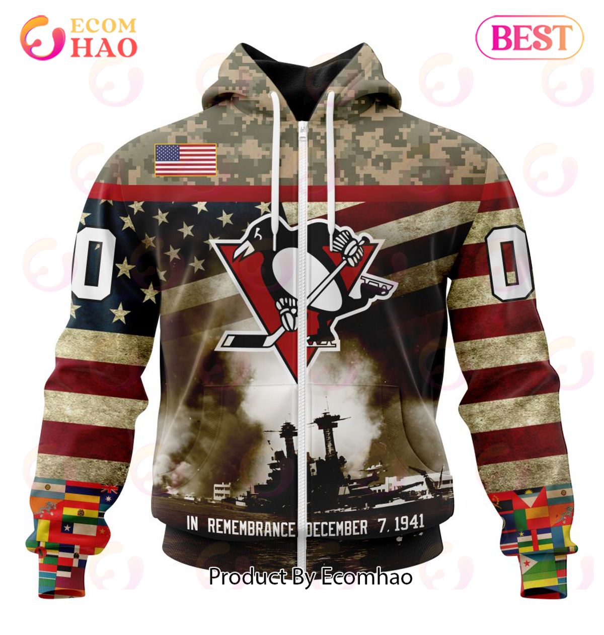 NHL Pittsburgh Penguins Specialized Unisex Kits Remember Pearl Harbor 3D Hoodie