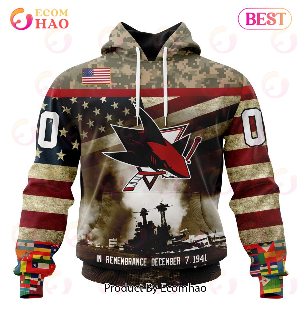 NHL San Jose Sharks Specialized Unisex Kits Remember Pearl Harbor 3D Hoodie