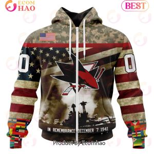 NHL San Jose Sharks Specialized Unisex Kits Remember Pearl Harbor 3D Hoodie
