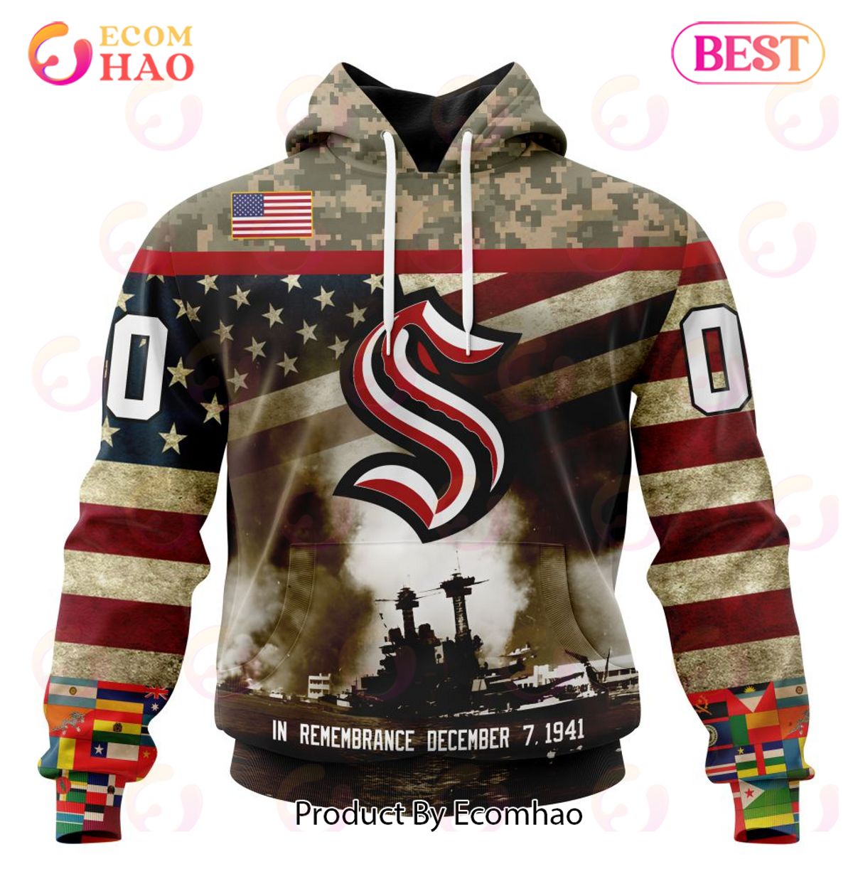 NHL Seattle Kraken Specialized Unisex Kits Remember Pearl Harbor 3D Hoodie