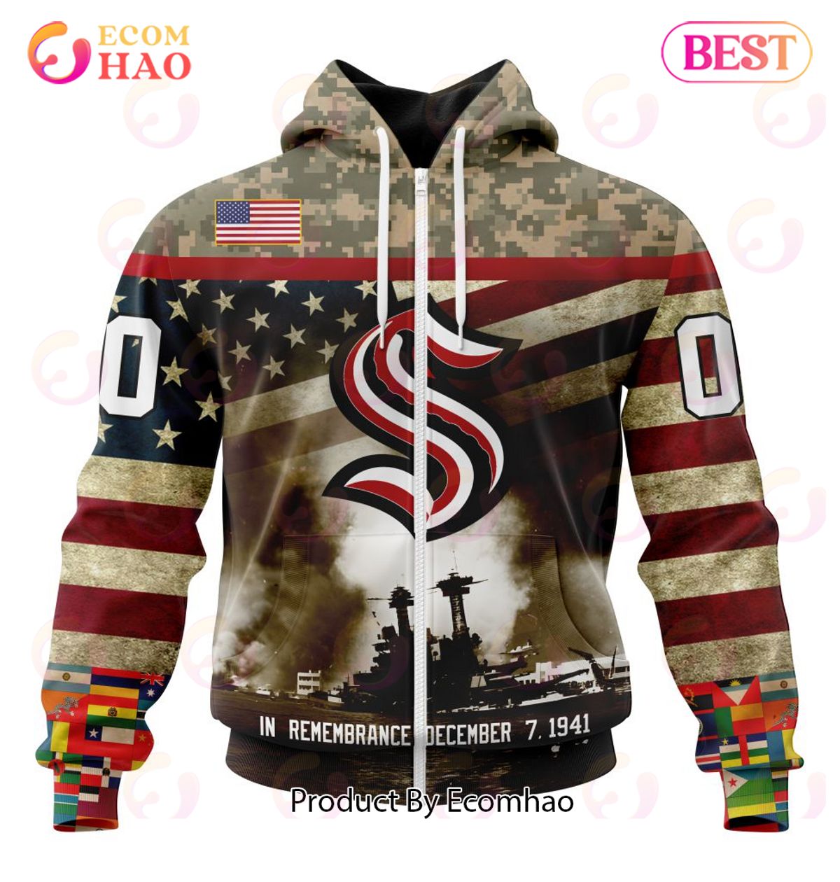 NHL Seattle Kraken Specialized Unisex Kits Remember Pearl Harbor 3D Hoodie