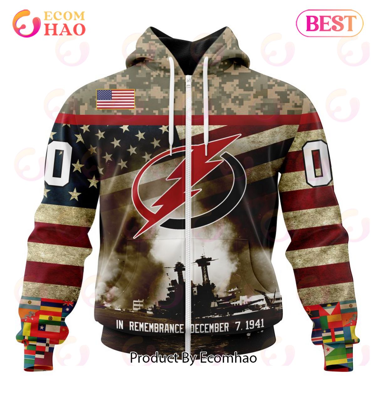 NHL Tampa Bay Lightning Specialized Unisex Kits Remember Pearl Harbor 3D Hoodie