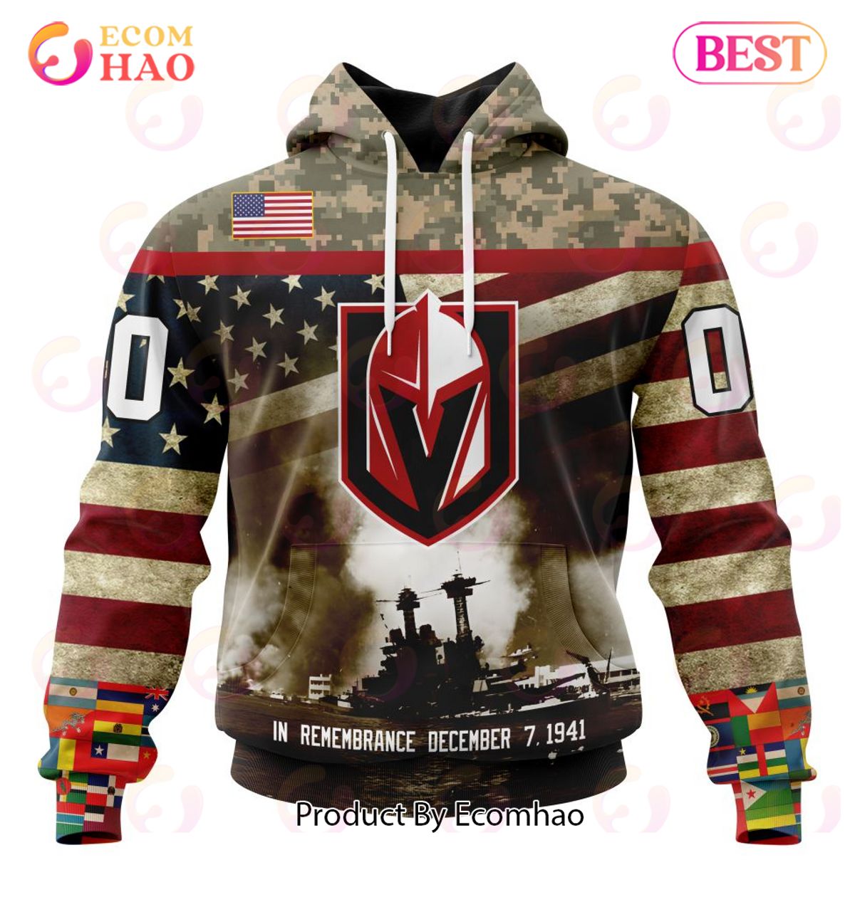 NHL Vegas Golden Knights Specialized Unisex Kits Remember Pearl Harbor 3D Hoodie