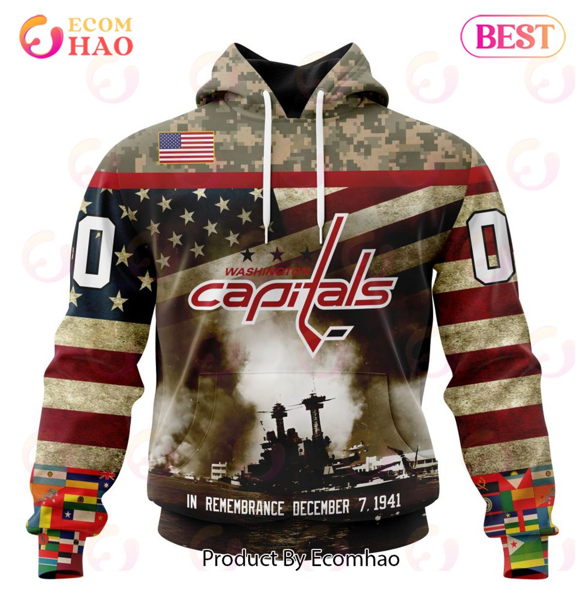 NHL Washington Capitals Specialized Unisex Kits Remember Pearl Harbor 3D Hoodie