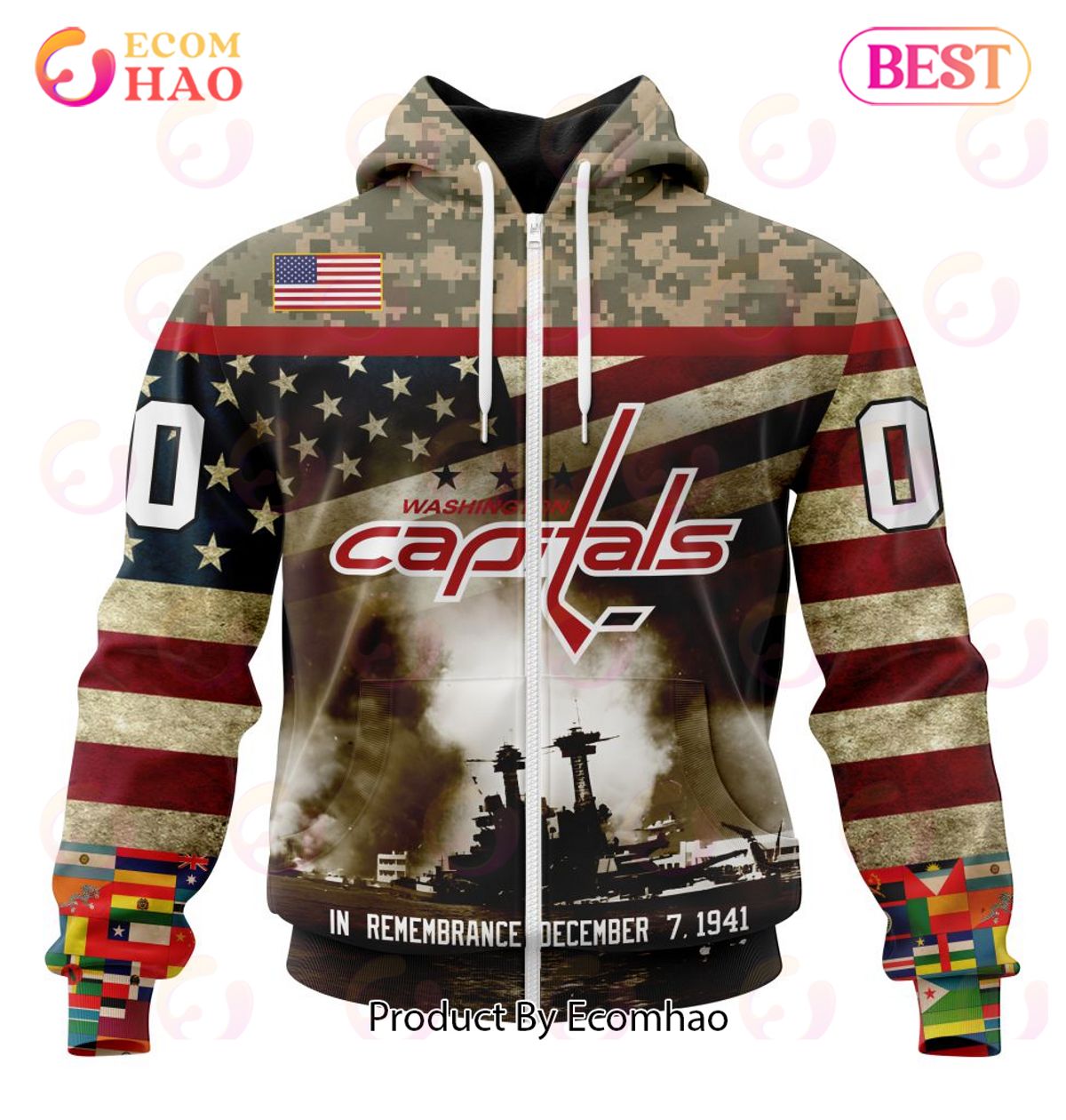 NHL Washington Capitals Specialized Unisex Kits Remember Pearl Harbor 3D Hoodie