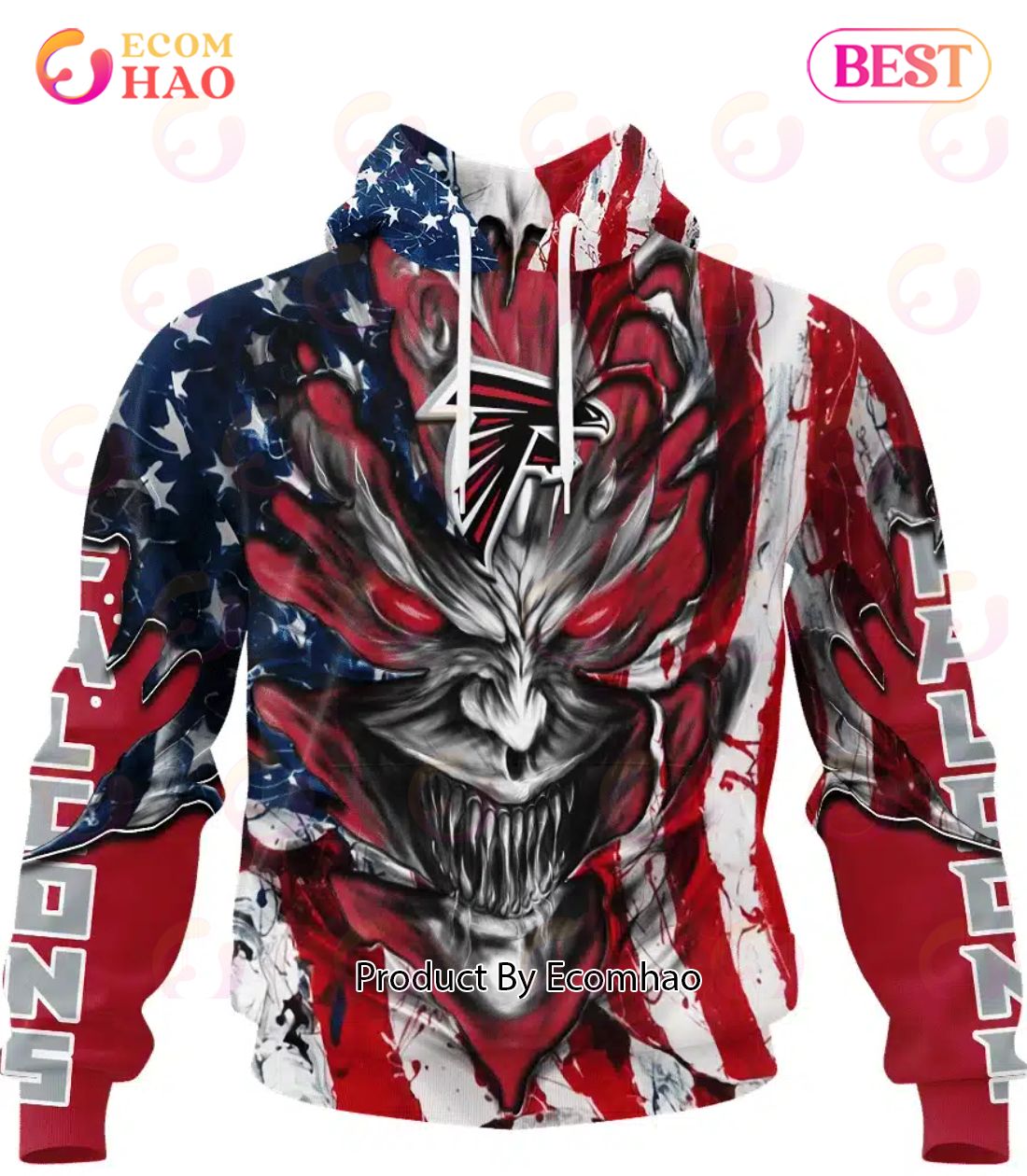 Atlanta Falcons Demon Face American Flag 3D Unisex Hoodie