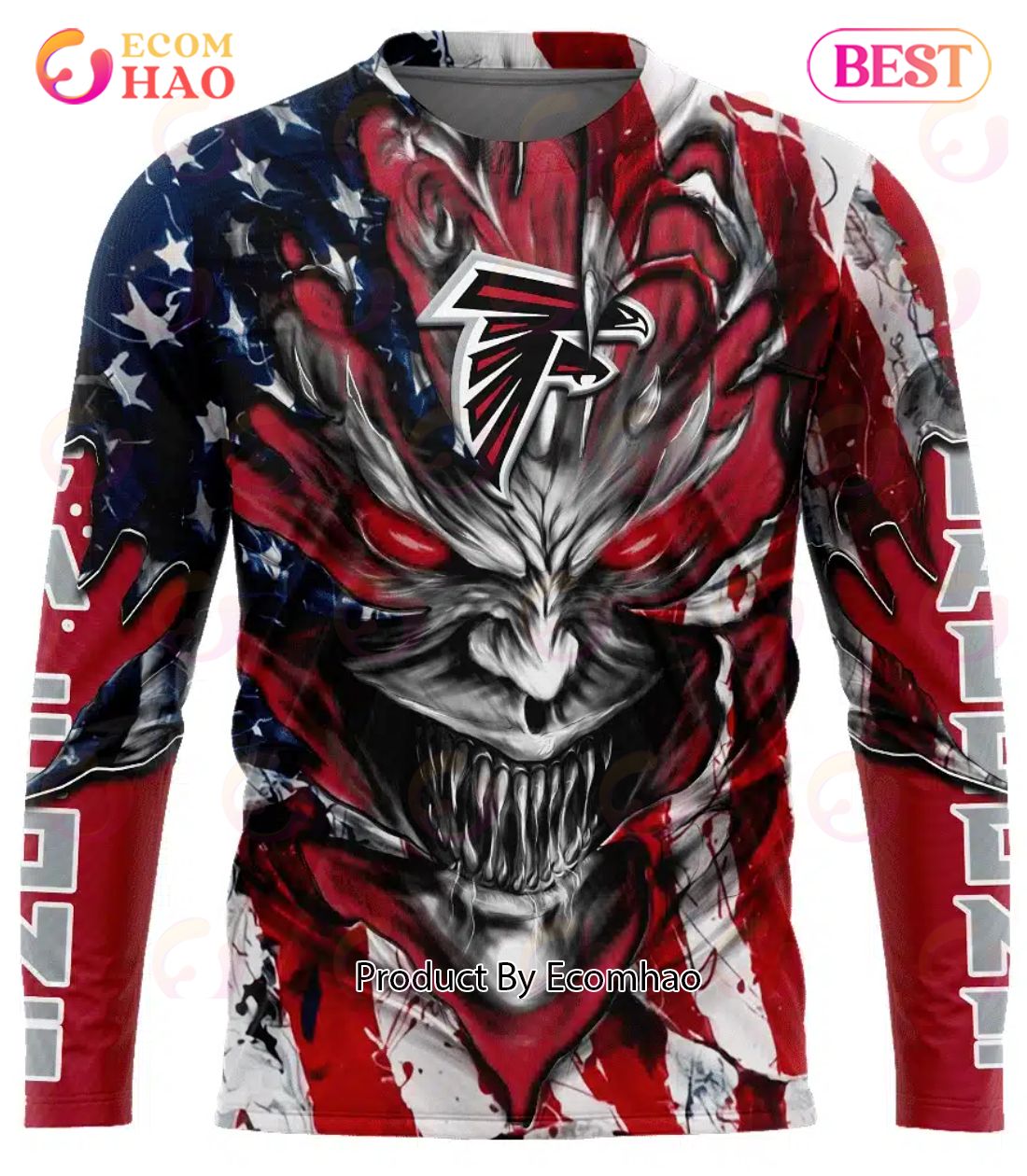 Atlanta Falcons Demon Face American Flag 3D Unisex Hoodie