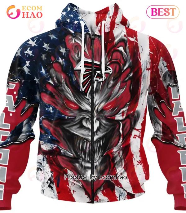Atlanta Falcons Demon Face American Flag 3D Unisex Hoodie
