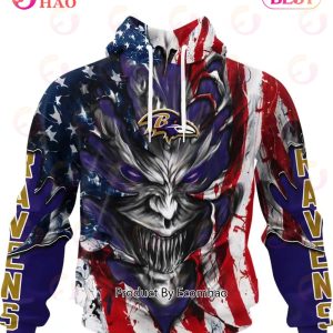 Baltimore Ravens Demon Face American Flag 3D Unisex Hoodie