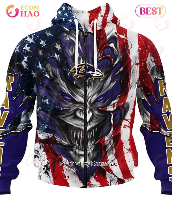 Ravens Zip Up Hoodie 3D Famous Demon USA Flag Baltimore Ravens Gift -  Personalized Gifts: Family, Sports, Occasions, Trending