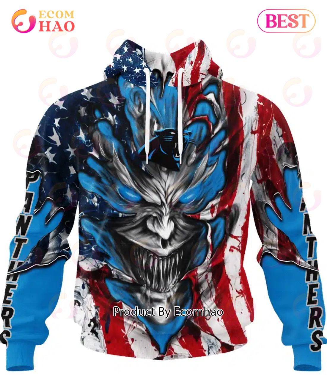 Detroit Lions Demon Face American Flag 3D Unisex Hoodie