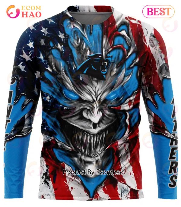 Carolina Panthers Demon Face American Flag 3D Unisex Hoodie