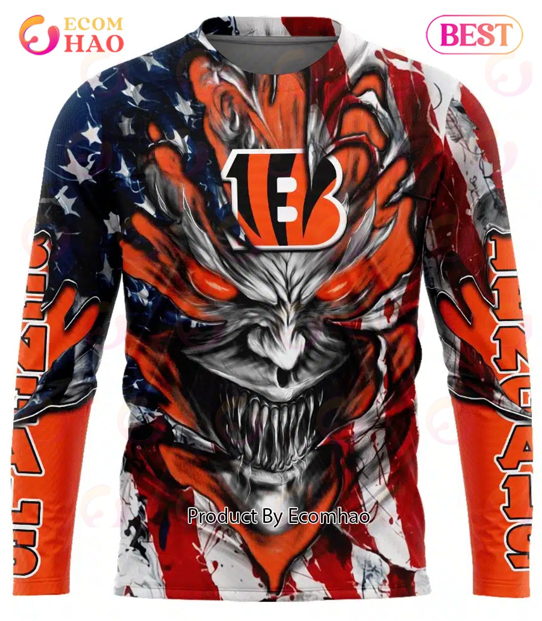 Cincinnati Bengals Demon Face American Flag 3D Unisex Hoodie