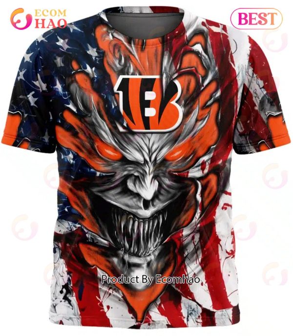 Cincinnati Bengals Demon Face American Flag 3D Unisex Hoodie