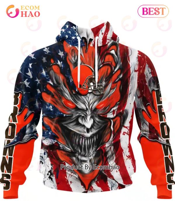 Cleveland Browns Demon Face American Flag 3D Unisex Hoodie