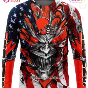 Cleveland Browns Demon Face American Flag 3D Unisex Hoodie