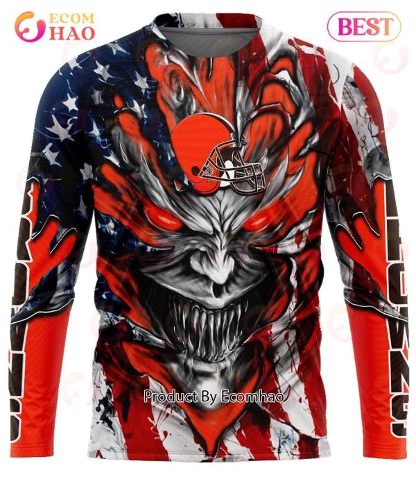 Cleveland Browns Demon Face American Flag 3D Unisex Hoodie