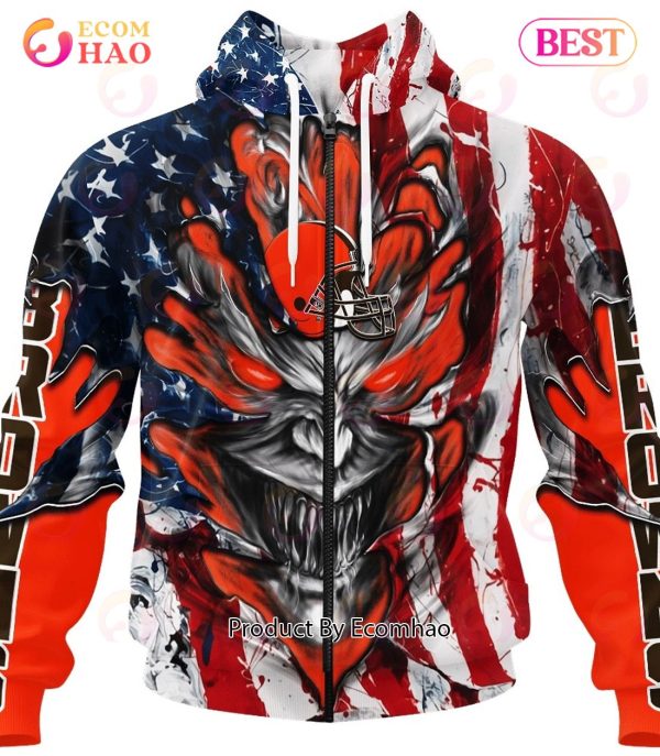 Cleveland Browns Demon Face American Flag 3D Unisex Hoodie