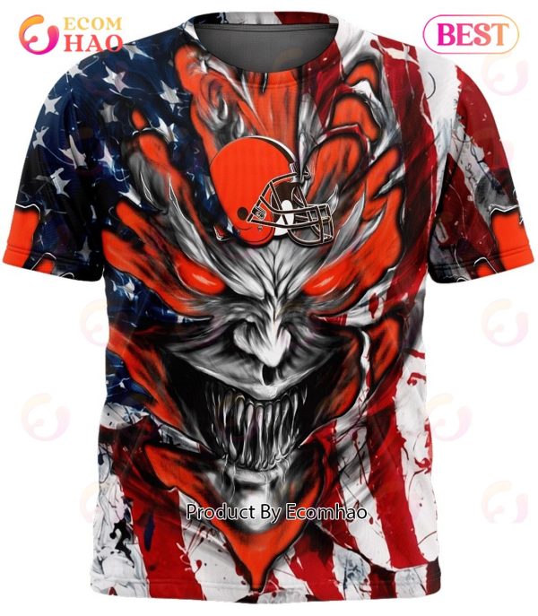 Cleveland Browns Demon Face American Flag 3D Unisex Hoodie