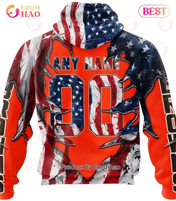 Cleveland Browns Demon Face American Flag 3D Unisex Hoodie