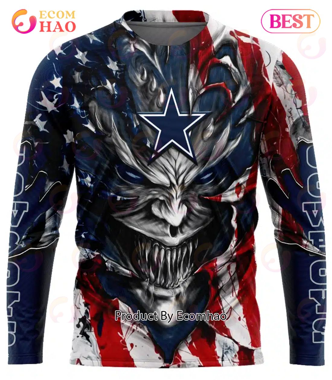 Dallas Cowboys Demon Face American Flag 3D Unisex Hoodie