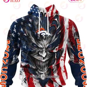 Denver Broncos Demon Face American Flag 3D Unisex Hoodie