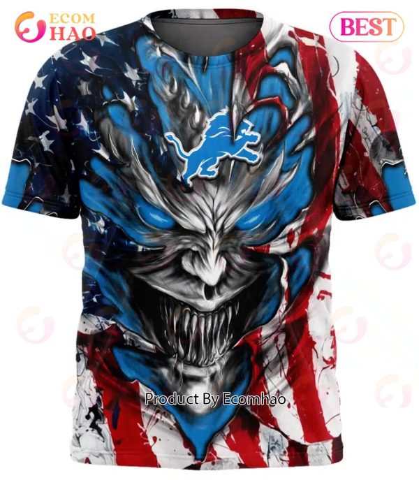 Detroit Lions Demon Face American Flag 3D Unisex Hoodie