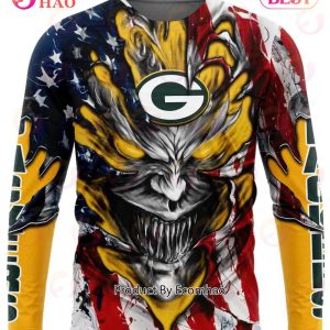 Green Bay Packers Demon Face American Flag 3D Unisex Hoodie
