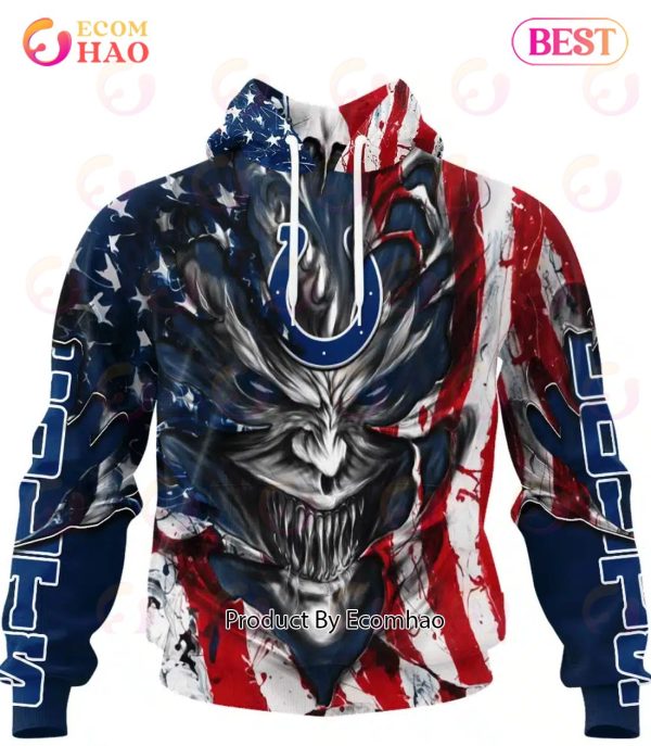 Indianapolis Colts Demon Face American Flag 3D Unisex Hoodie