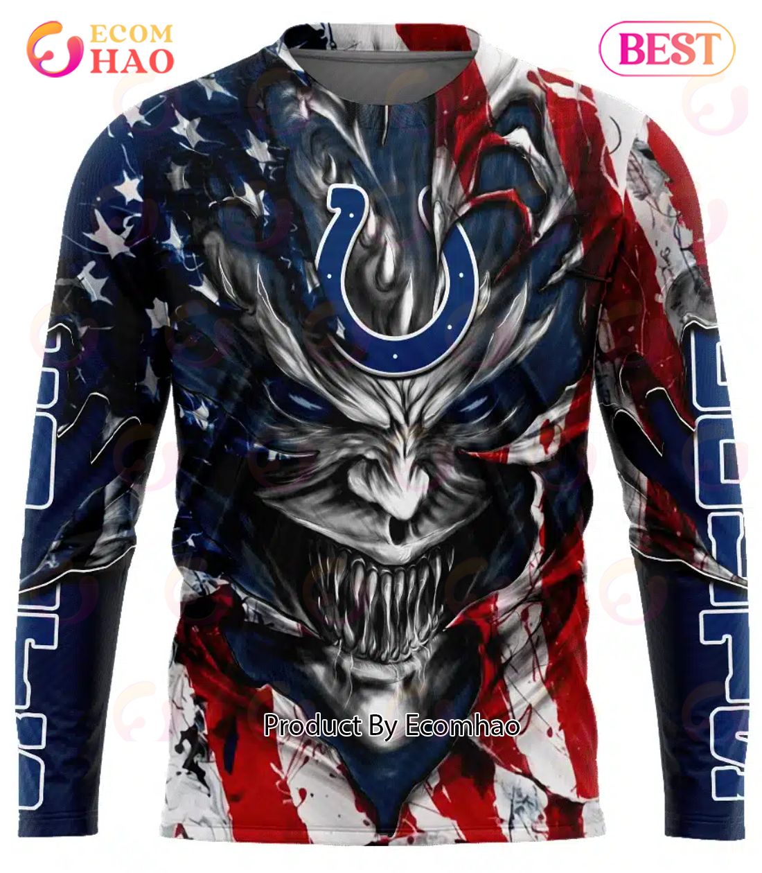 Indianapolis Colts Demon Face American Flag 3D Unisex Hoodie