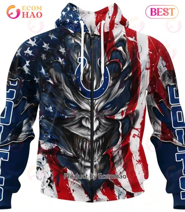 Indianapolis Colts Demon Face American Flag 3D Unisex Hoodie