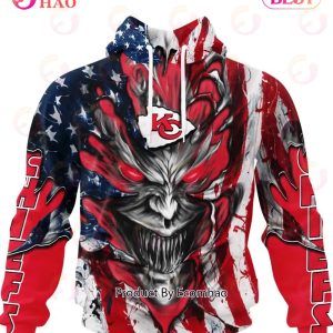 Kansas City Chiefs Demon Face American Flag 3D Unisex Hoodie