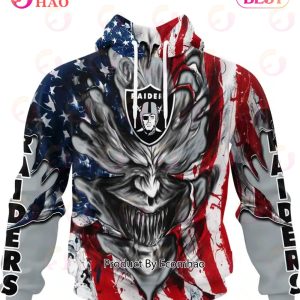 Las Vegas Raiders Demon Face American Flag 3D Unisex Hoodie