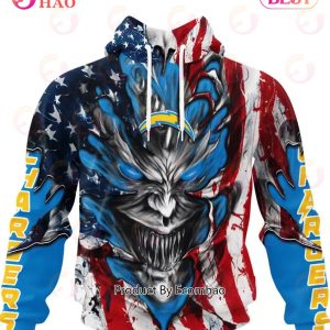 Los Angeles Chargers Demon Face American Flag 3D Unisex Hoodie