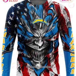 Los Angeles Chargers Demon Face American Flag 3D Unisex Hoodie