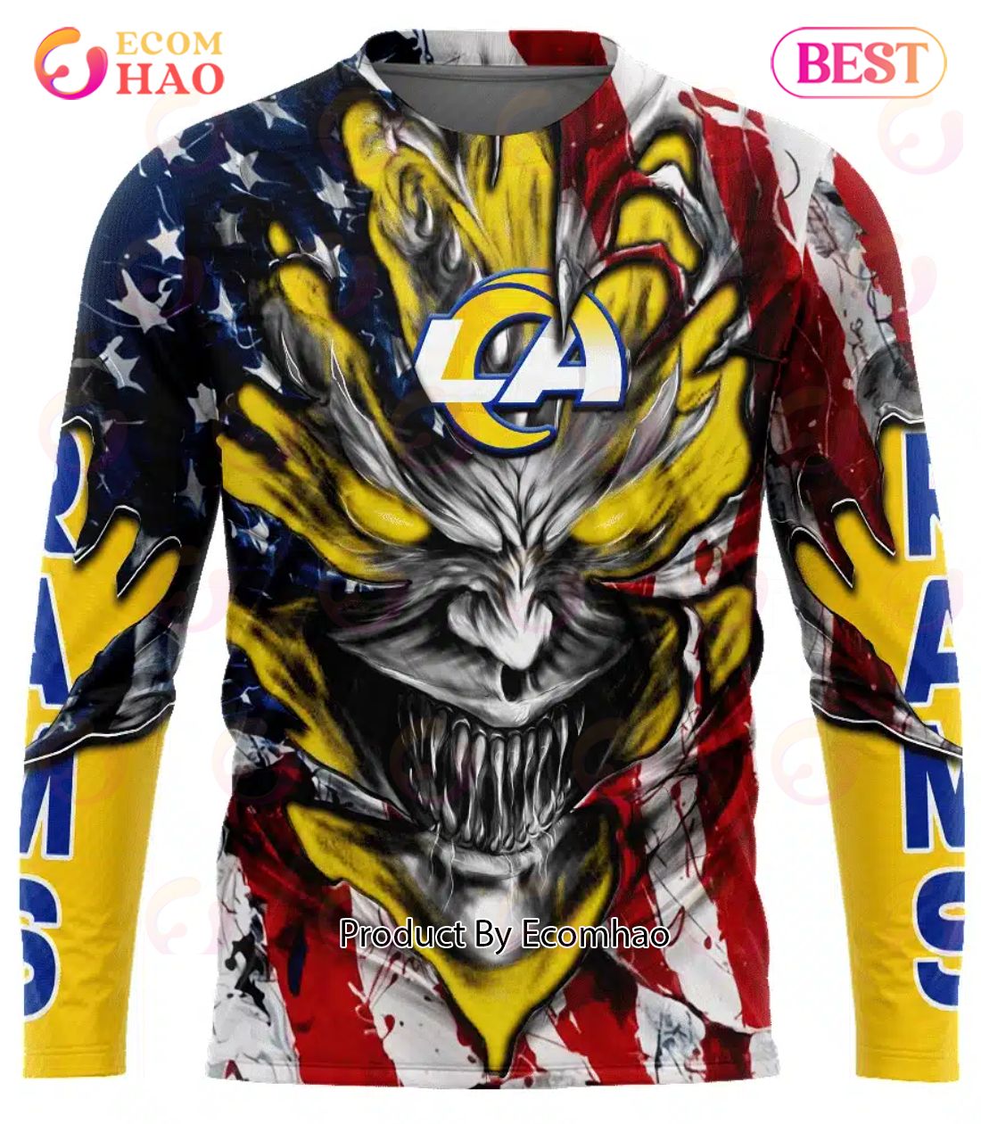 Los Angeles Rams Demon Face American Flag 3D Unisex Hoodie