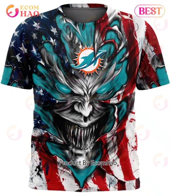 Miami Dolphins Demon Face American Flag 3D Unisex Hoodie