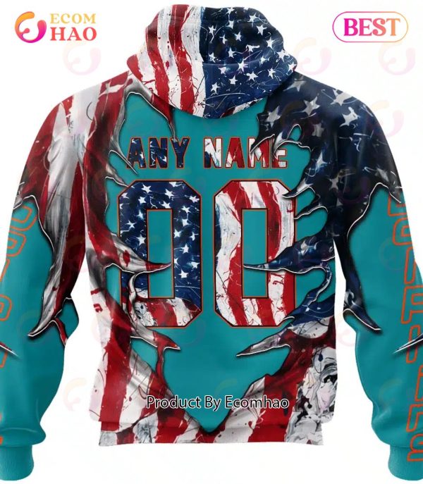 Miami Dolphins Demon Face American Flag 3D Unisex Hoodie