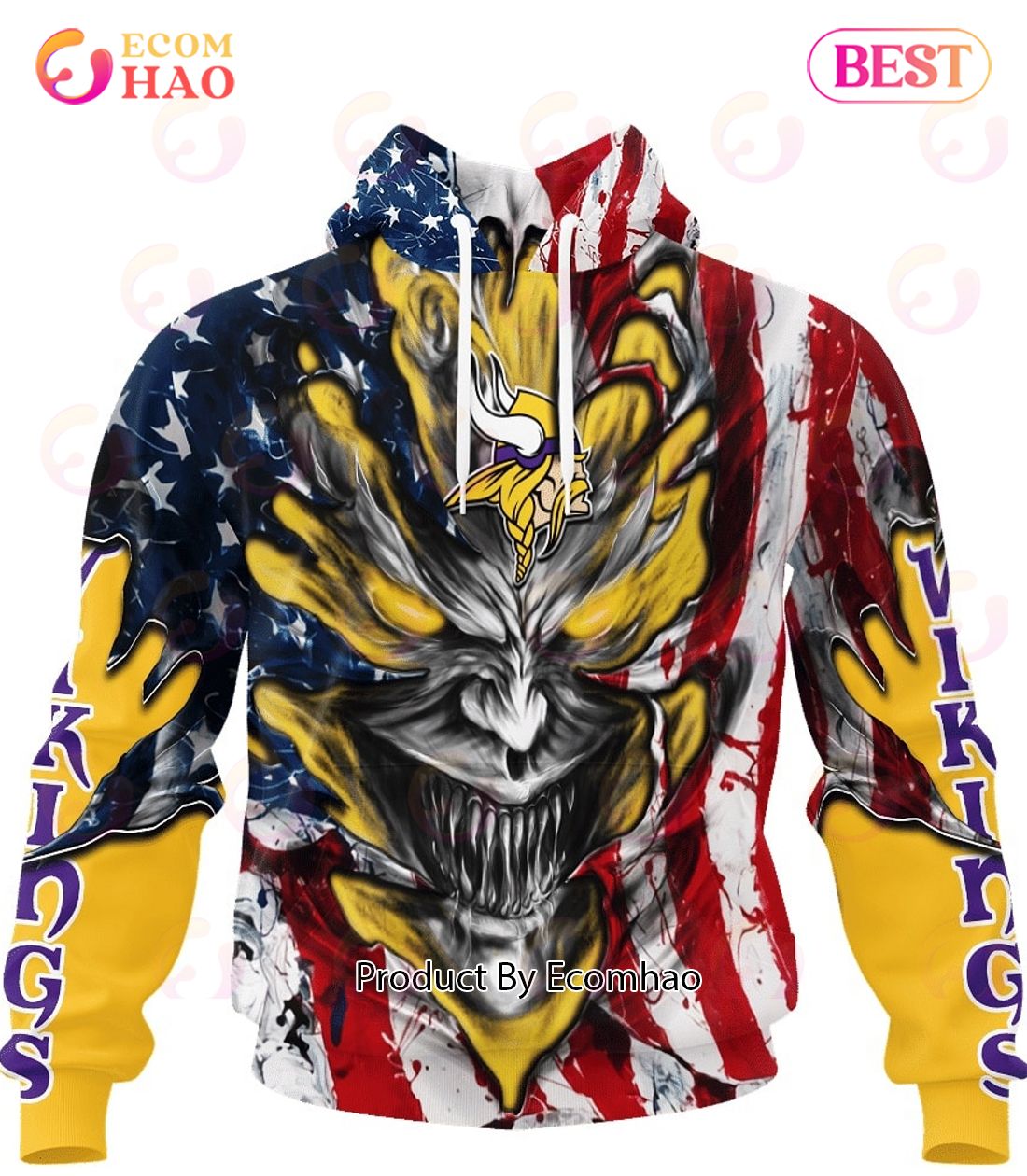 Las Vegas Raiders Demon Face American Flag 3D Unisex Hoodie