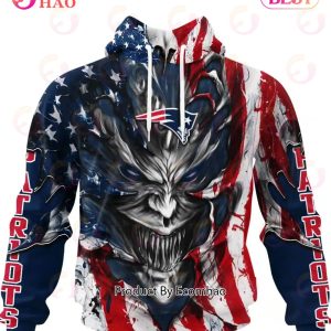 New England Patriots Demon Face American Flag 3D Unisex Hoodie