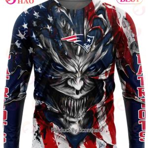 New England Patriots Demon Face American Flag 3D Unisex Hoodie