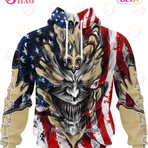 New Orleans Saints Demon Face American Flag 3D Unisex Hoodie