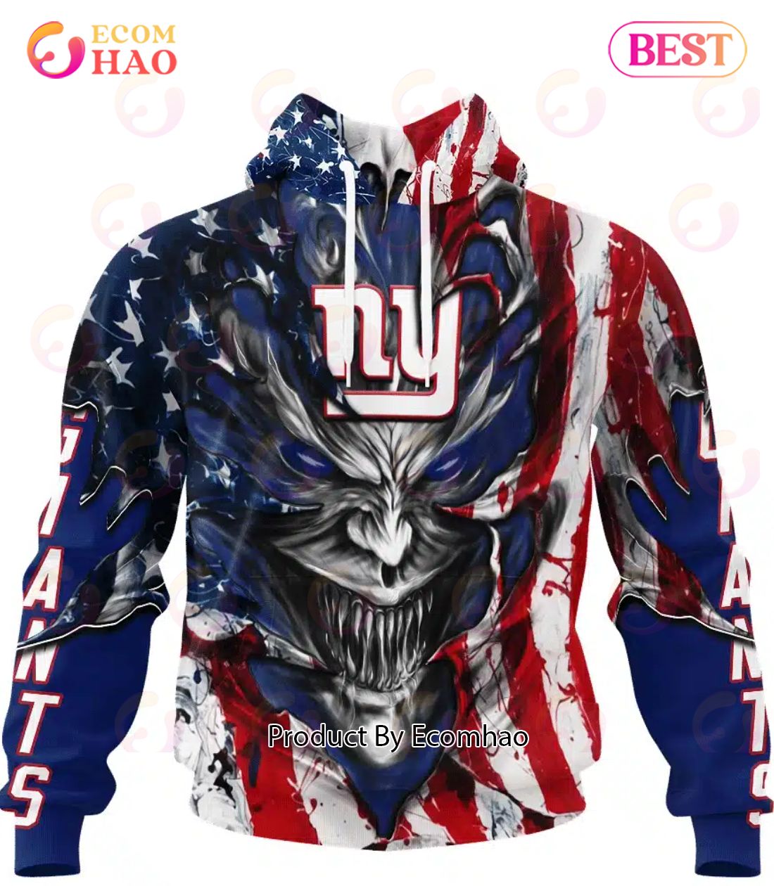 18% OFF New York Giants Hoodies Mens 3D Skull Place On Hand