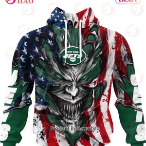New York Jets Demon Face American Flag 3D Unisex Hoodie
