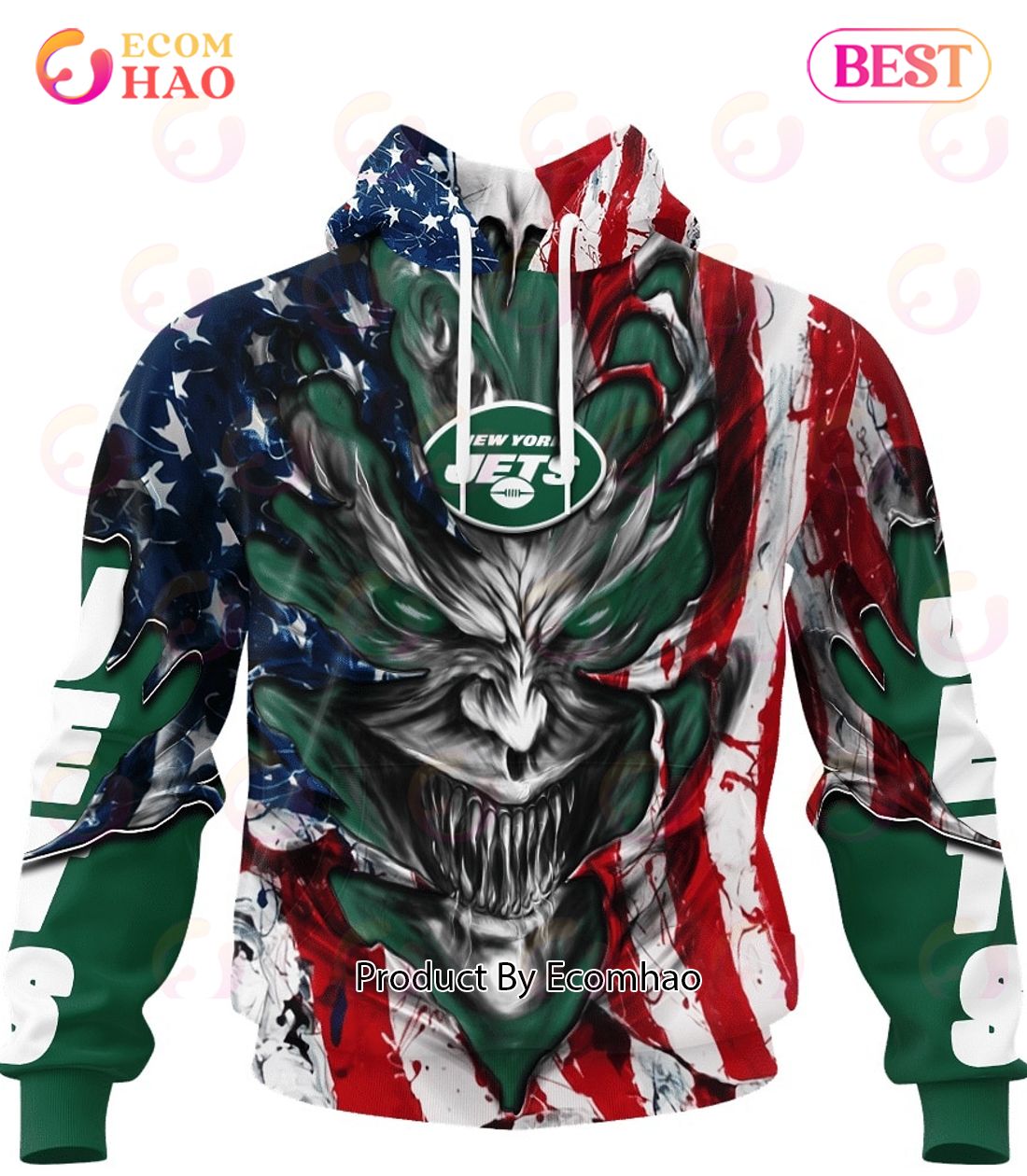 New Orleans Saints Demon Face American Flag 3D Unisex Hoodie