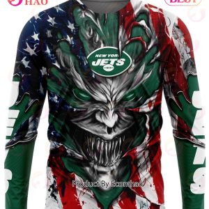 New York Jets Demon Face American Flag 3D Unisex Hoodie