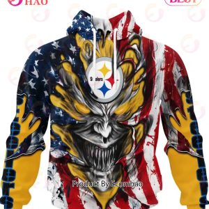 Pittsburgh Steelers Demon Face American Flag 3D Unisex Hoodie